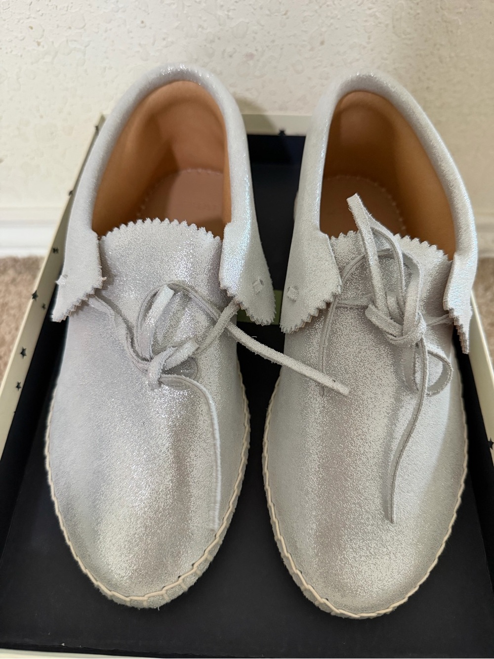 The Great. Canyon Moccasin Silver Dust Metallic Leather Flats NIB Size 7.5